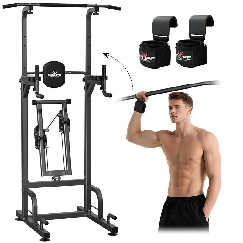 Relife Sports Power Tower Dip Station Pull up Bar for Fitness Home Gym Workout,Multi-Function Adjustable Height Fitness Strength Training Exercise Equipment,With Stair Stepper Tiktokshopholidayhaul