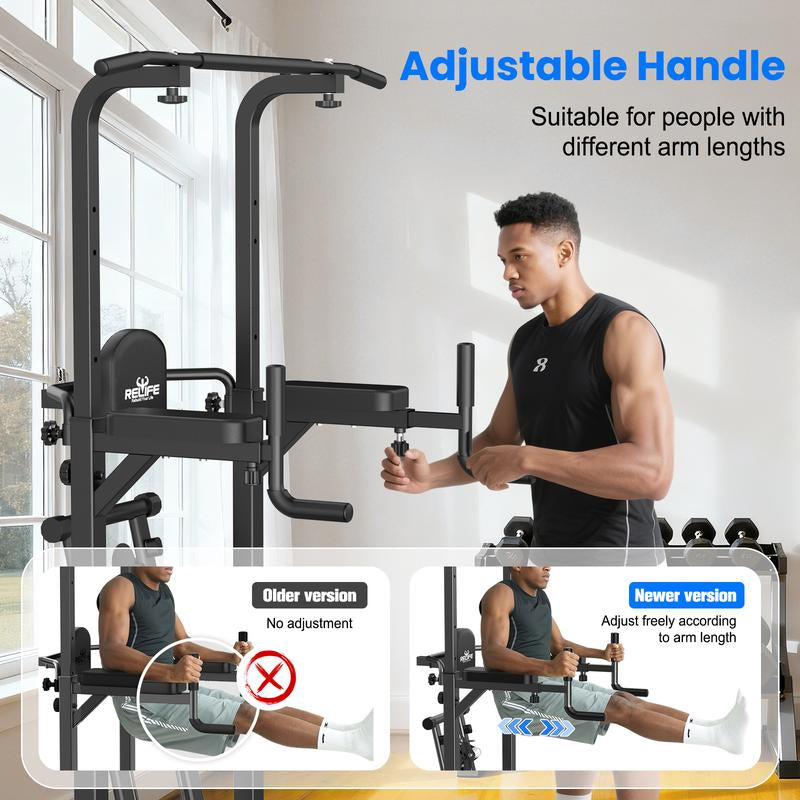 Relife Sports Power Tower Dip Station Pull up Bar for Fitness Home Gym Workout,Multi-Function Adjustable Height Fitness Strength Training Exercise Equipment,With Stair Stepper Tiktokshopholidayhaul