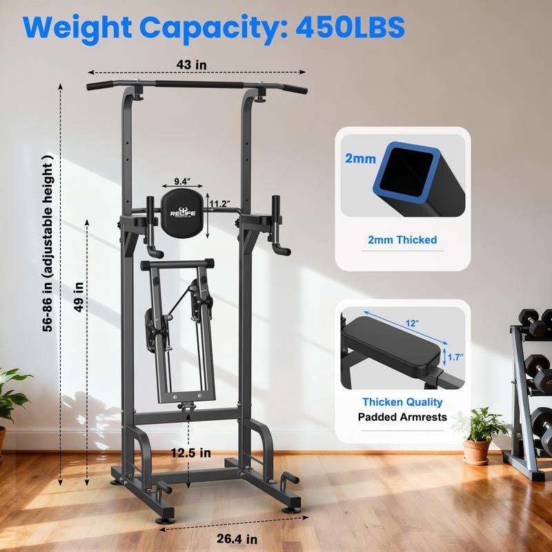 Relife Sports Power Tower Dip Station Pull up Bar for Fitness Home Gym Workout,Multi-Function Adjustable Height Fitness Strength Training Exercise Equipment,With Stair Stepper Tiktokshopholidayhaul