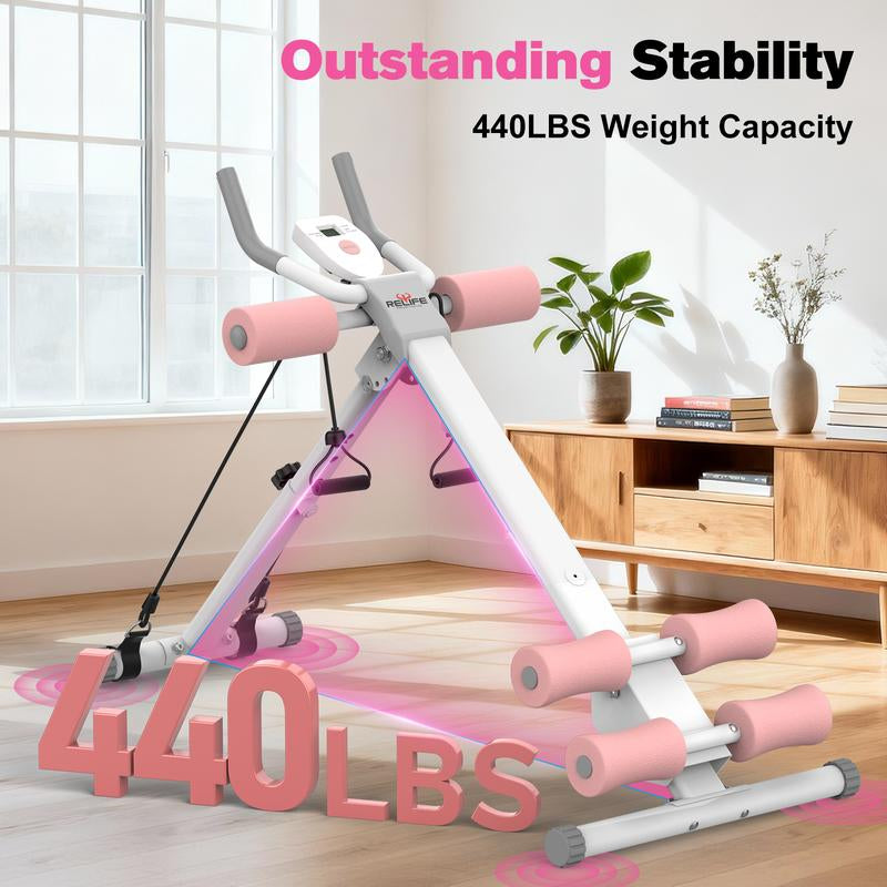 RELIFE SPORTS Foldable Adjustable Ab Trainer with LCD Monitor for Women - 440LBS Capacity, 5-Level Height & 2-Level Incline, Home Gym Equipment, Ideal Gift for Fitness Beginners